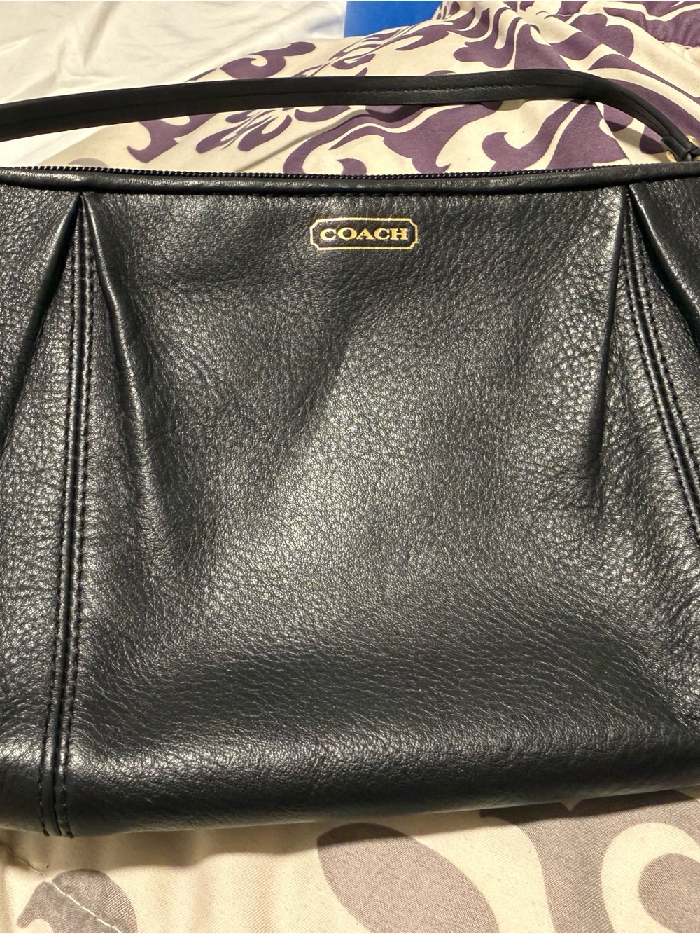 Coach Black Pebbled Leather Shoulder Tote with Gold Logo